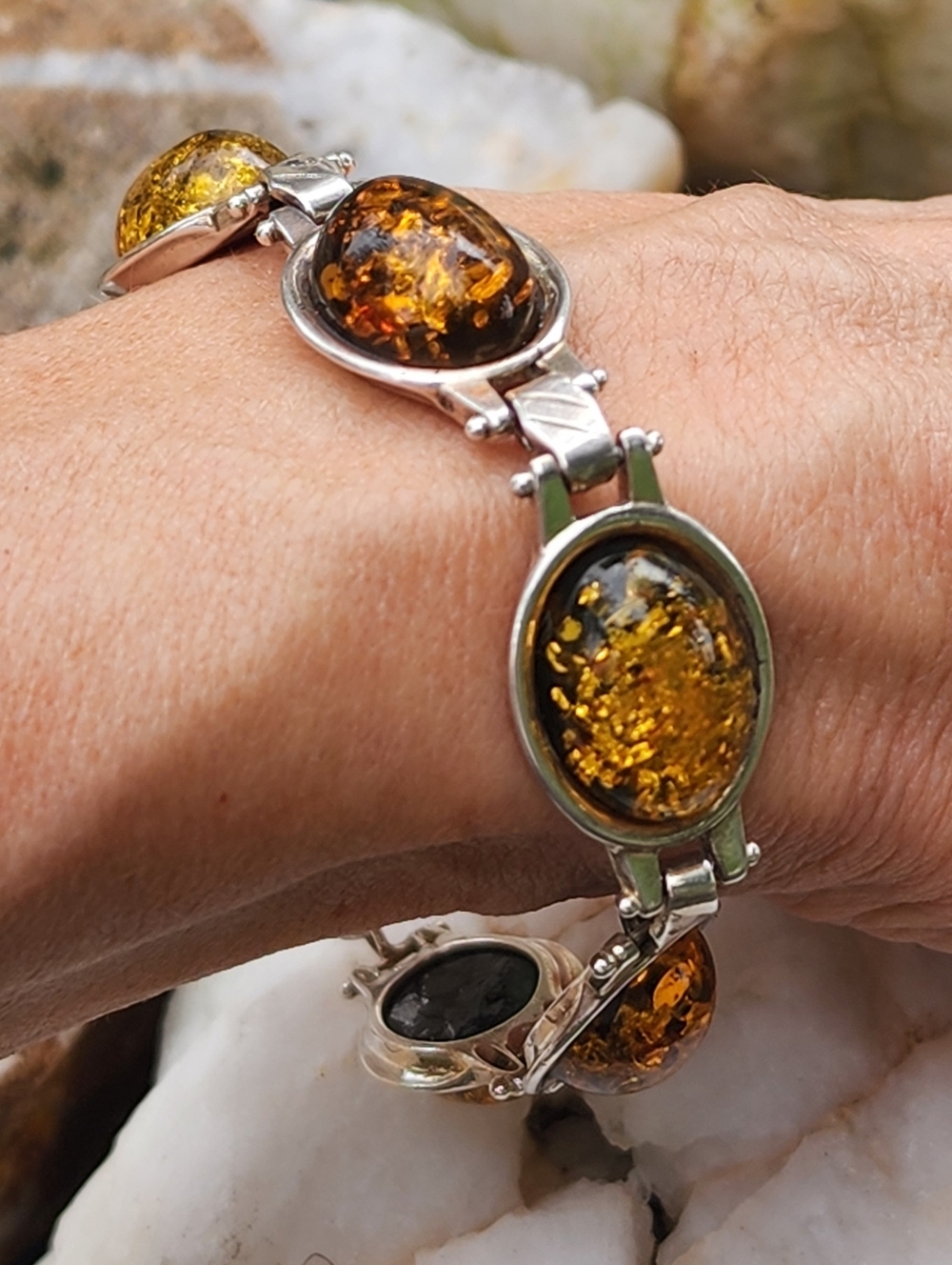 Vintage Sterling Silver 925 Baltic Honey Cognac Natural Amber